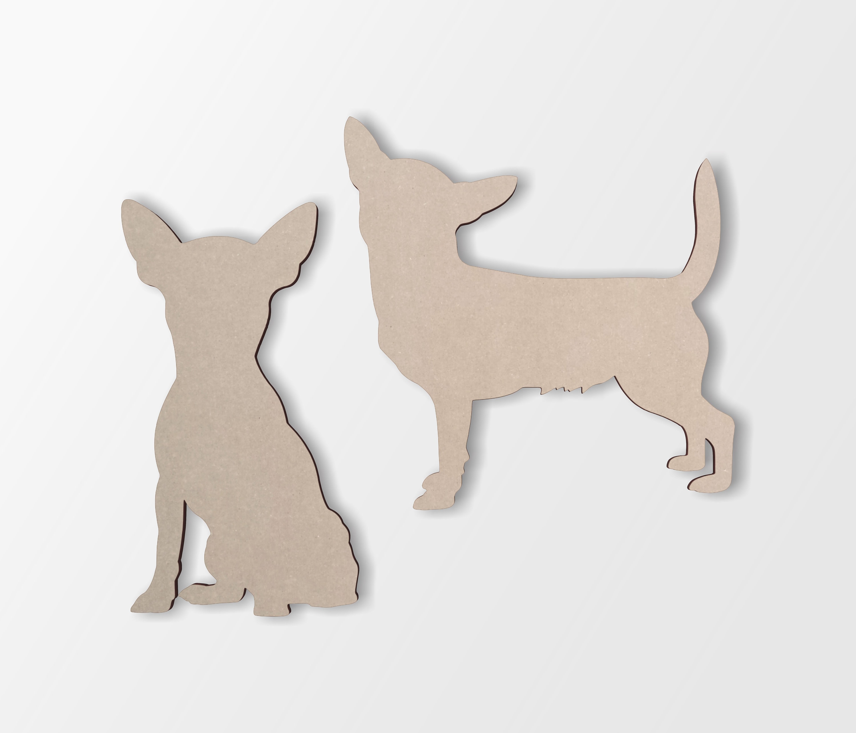 木製チワワ犬のシルエット切り抜き（2パック） - 未完成の木製犬