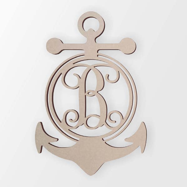 Wooden Anchor With  Letter Monogram In Center - Cutout, Home Decor, Unfinished and Available in Many Sizes