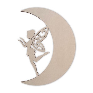 Fee auf Mond - Holz Ausschnitt, Wandkunst, Wohnkultur, Wandbehang, unvollendet und in vielen Größen erhältlich