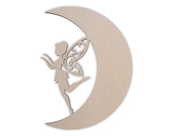 Fairy on Moon - Wooden  Cutout, Wall Art, Home Decor, Wall Hanging, Unfinished and Available in Many Sizes