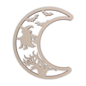Wooden Crescent Moon Halloween Decor Seasonal Crescent Moon With Witch and Broomstick