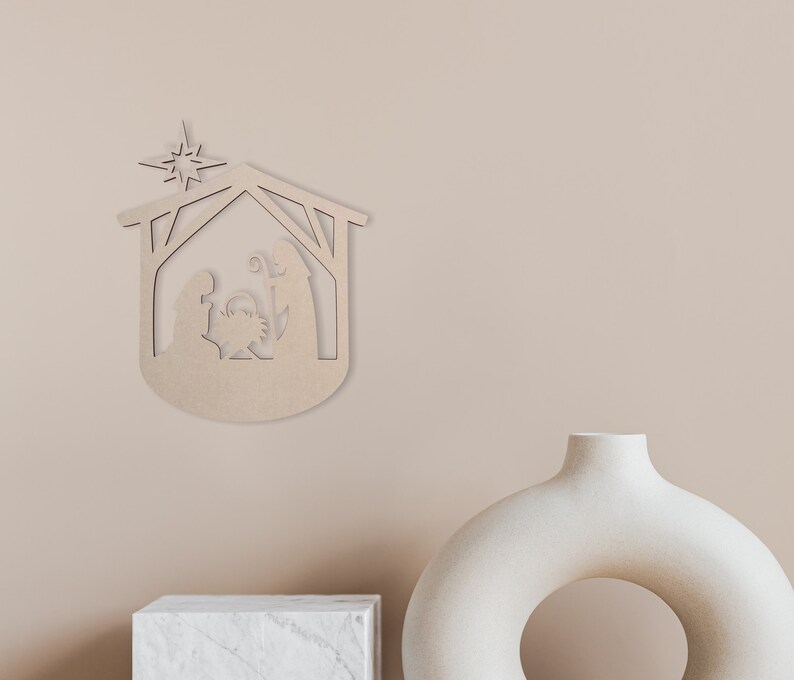 Wooden Nativity Scene Wooden Cutout Wall Art Home Decor Etsy