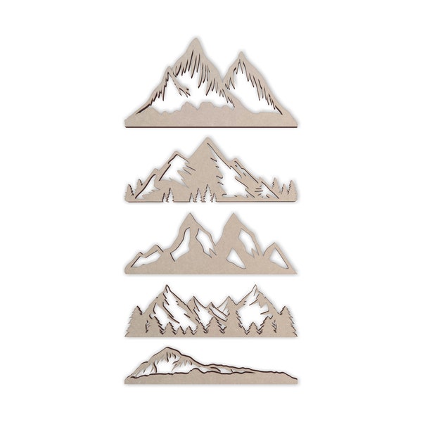 Wooden Shape Mountains (Set of 5), Wooden Landscape Decor, Wooden Cutout, Wall Art, Home Decor, Wall Hanging, Unfinished Ready to Paint