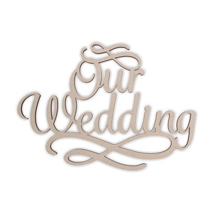 Hölzernes Wort Ausschnitt „unsere Hochzeit“ Hochzeitsdeko-Wort-Wandbehang aus Holz unsere Hochzeit Wortkunst