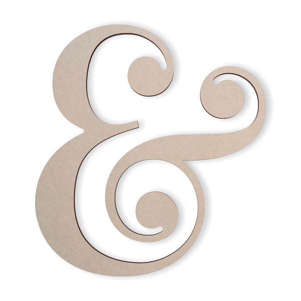 Wooden shape Cursive swirly Ampersand, Wooden Cutout, Wall Art, Home Decor, Wall Hanging, Unfinished and Available in Many Sizes