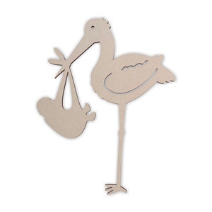 Wooden Shape Stork Baby Shower Decor, Wooden Cutout, Wall Art, Home Decor, Wall Hanging, Unfinished and Available in Many Sizes