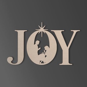Wooden Sign "joy With Manger Scene in the (o)" - Cutout, Wall Art, Home ...