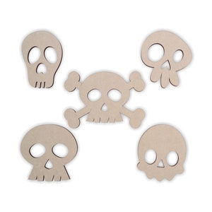 Wooden Shape Silly Skulls (Set of 5) Goofy Halloween Wooden Cutout, Spooky Wall Art, Home Decor, Wall Hanging, Unfinished Ready to Paint