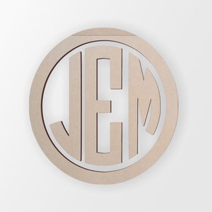Monogramma circolare in legno con tre lettere: ritaglio, decorazione per la casa, non finito e disponibile in molte dimensioni