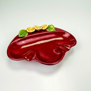 Vintage Ceramic Ashtray: Dark Red Rose Design, Sara Marked