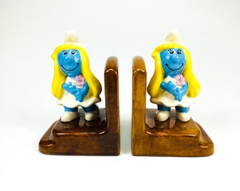 Ceramic Smurfette Bookends