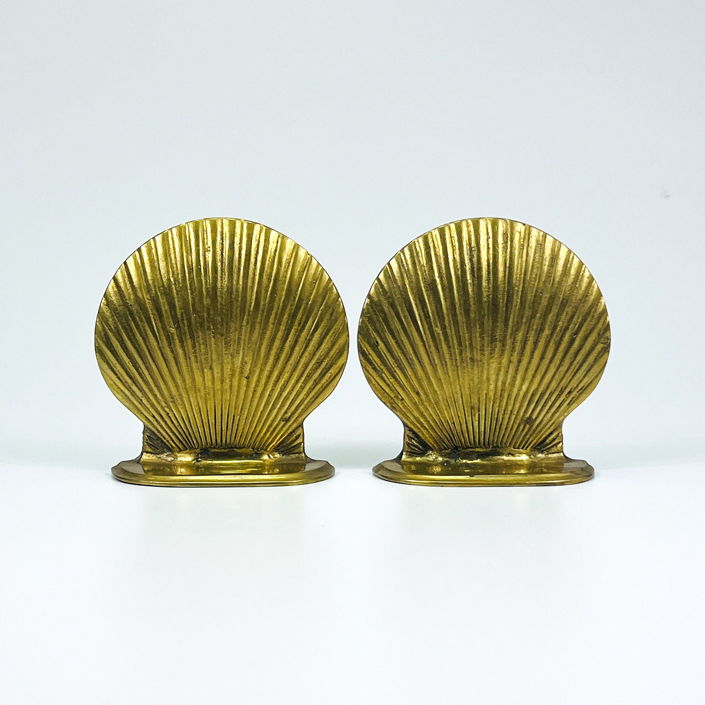 Brass Shell Bookends Set of Two Scallop Shell Heavyweight Seashell