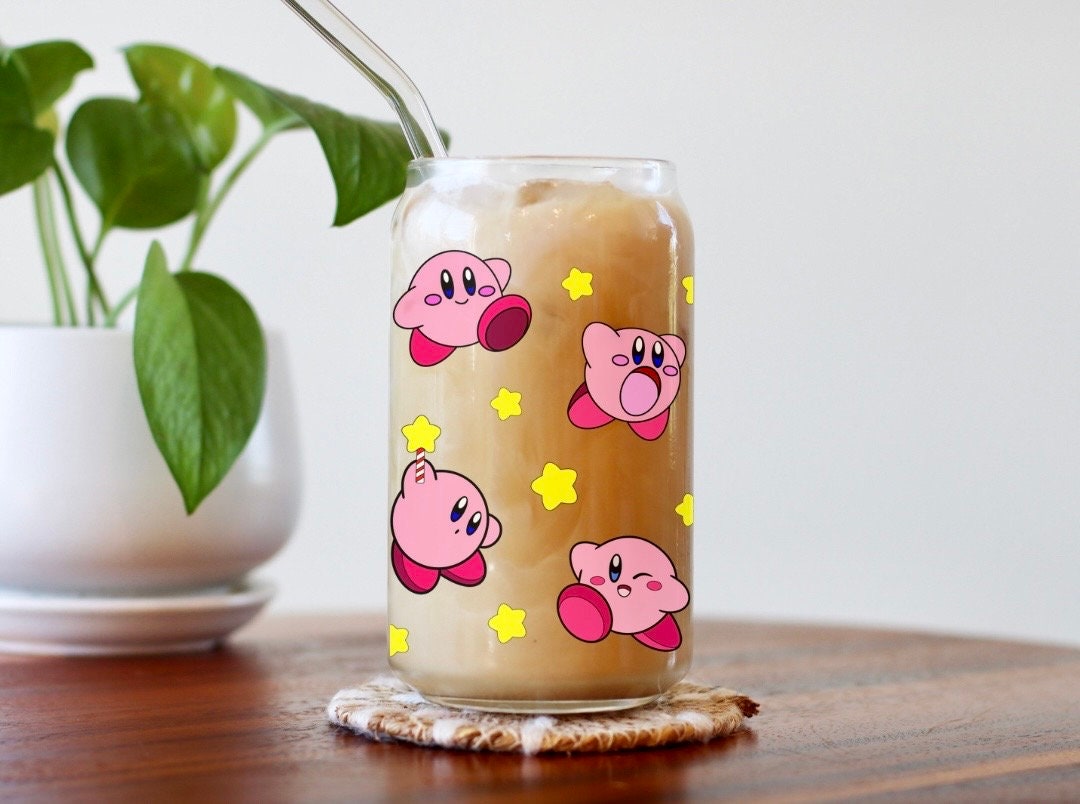 Kirby Glass Cup Cute Kirby Tumbler Glasses Kawaii Kirby Drinking Glassware  16oz - RegisBox