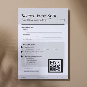 Event Registration Form Canva Template, Secure Your Seat, Editable Sign-Up Sheet with QR Code, Modern Sign In Form, Instant Download DOC09