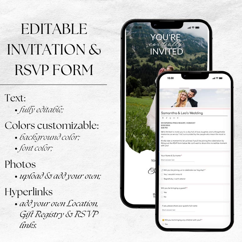 Interactive Digital Wedding Invitation With RSVP, Mobile E-invite Canva ...