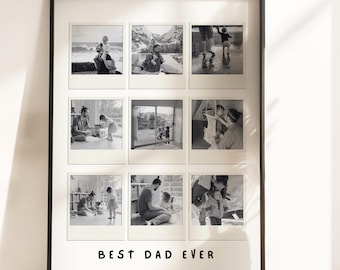 Best Dad Ever Fotocollage, Polaroid Canva-Vorlage mit 9 Bildern, druckbares Vatertagsgeschenk von Kindern, bearbeitbares Dad-Wandkunst-Andenken