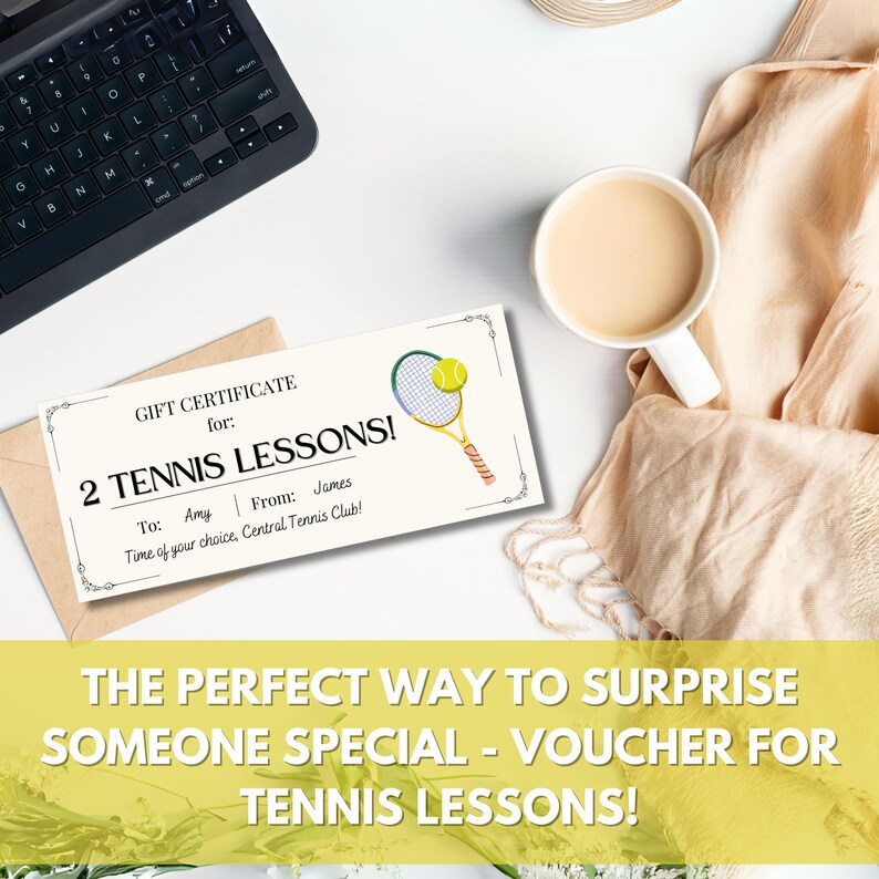 Tennis Lesson Gift Certificate Template, Personalized Tennis Coaching ...