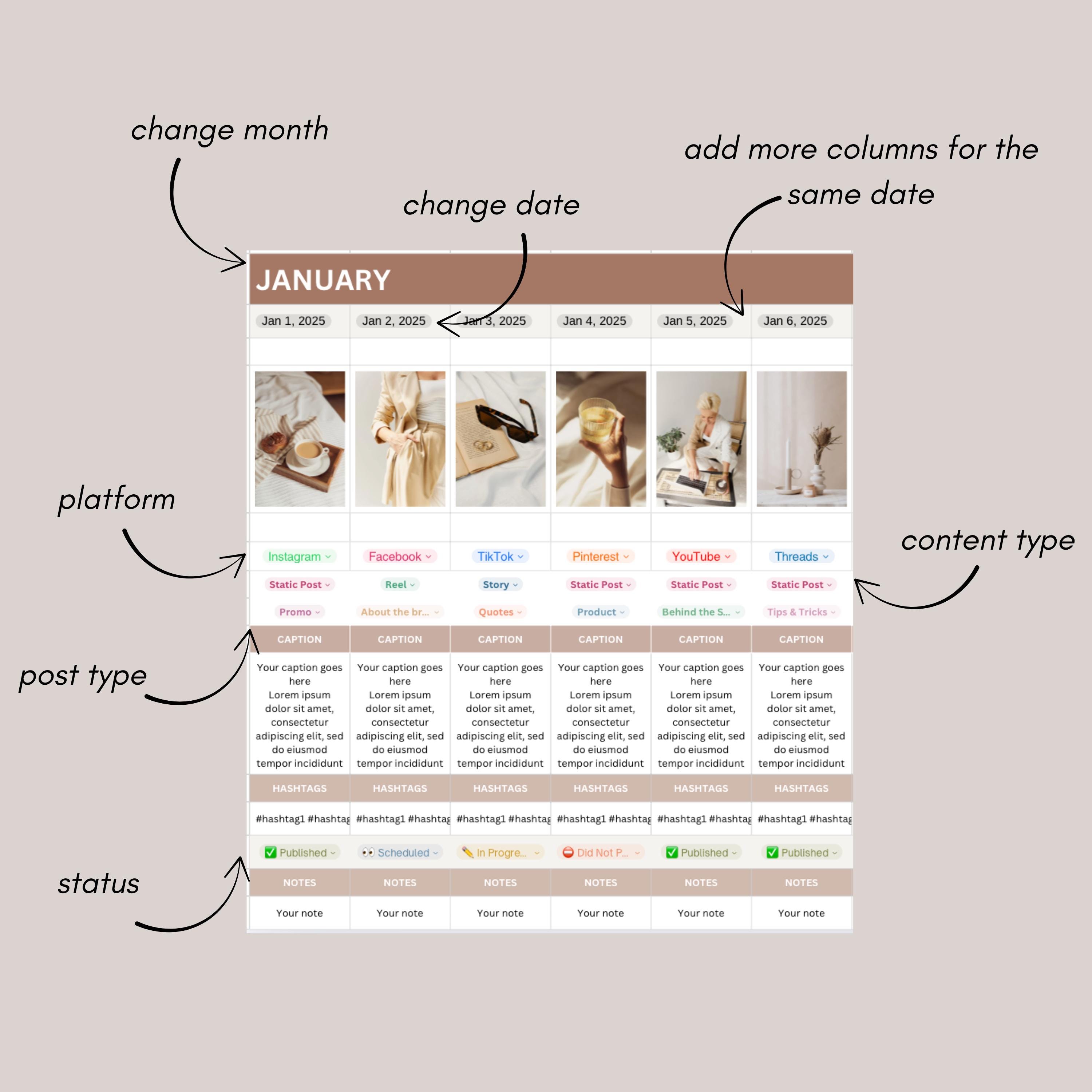 Canva Sheets Social Media Monthly Content Planner Calendar Editable ...