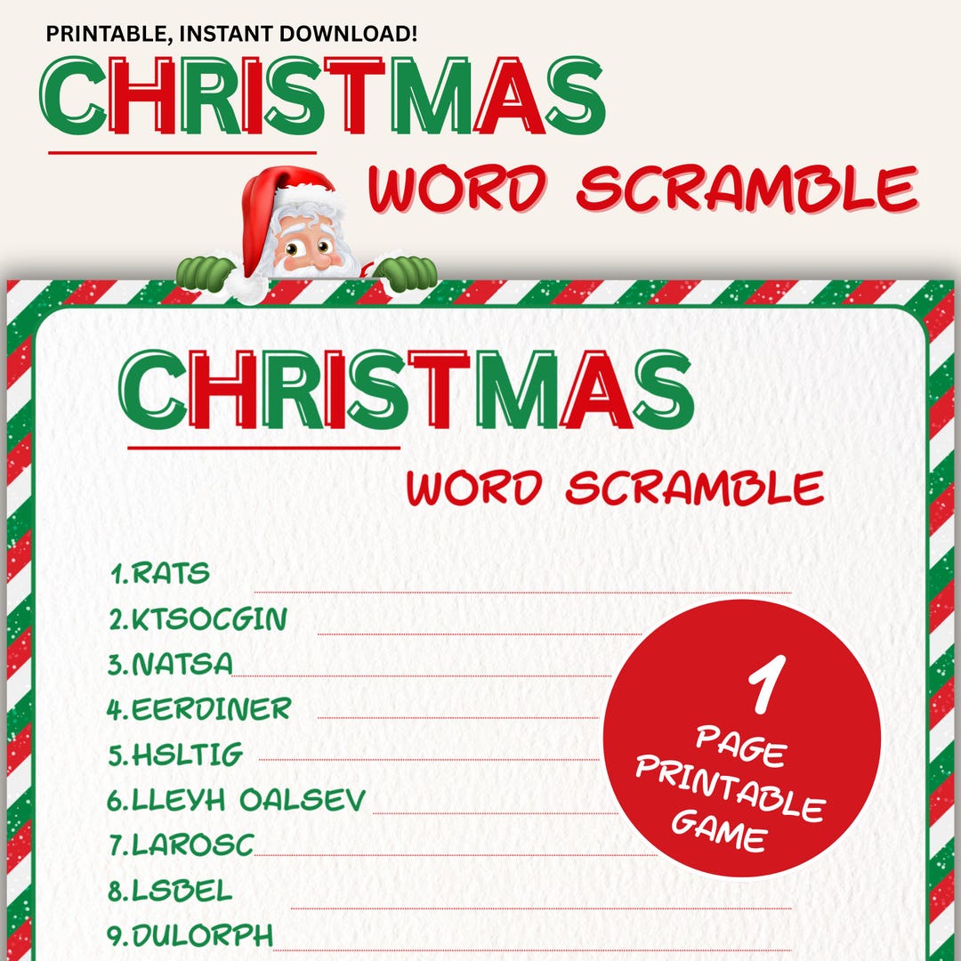 Christmas Word Scramble Printable Game, Holiday Party Activity for Kids ...
