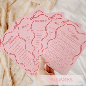 Bachelorette Party 30 Games Mega Bundle, 30 Printable Coquette Bridal Shower Games, Pink Bow Hen Bridal Party Fun Activities For Bridesmaids