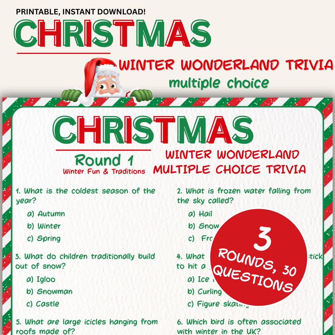 Winter Wonderland Trivia Multiple Choice Quiz, Printable Christmas ...