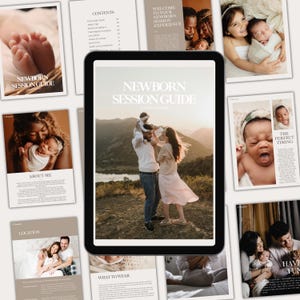 Pre-Written Newborn Session Welcome Guide, Style Guide Magazine, Pricing Guide, Editable Canva Template, Newborn Photographer Template G01
