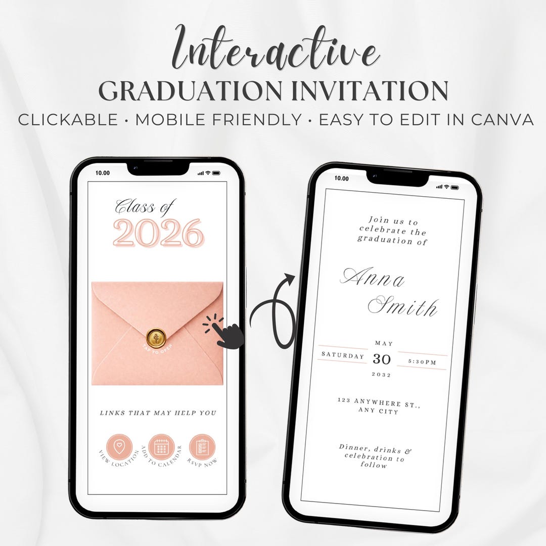 Interactive Graduation Invitation Blush, Digital Grad Invite Canva ...