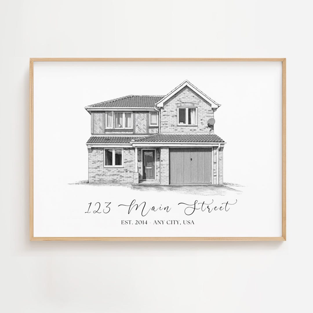 Minimal House Sketch From Photo, Line Drawing Home Portrait, Modern ...
