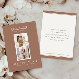 Elegant Photography Gift Voucher Template, Soft Neutral Gift Certificate, Editable Canva Card, Photographer Promo, Referral Gift Card GC02