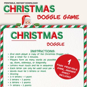 Weihnachtsboggle-Spiel, druckbares Urlaub-Wortsuchrätsel, lustiges Weihnachtsfeierspiel für Kinder, Erwachsene, Klassenzimmer und Büroaktivität