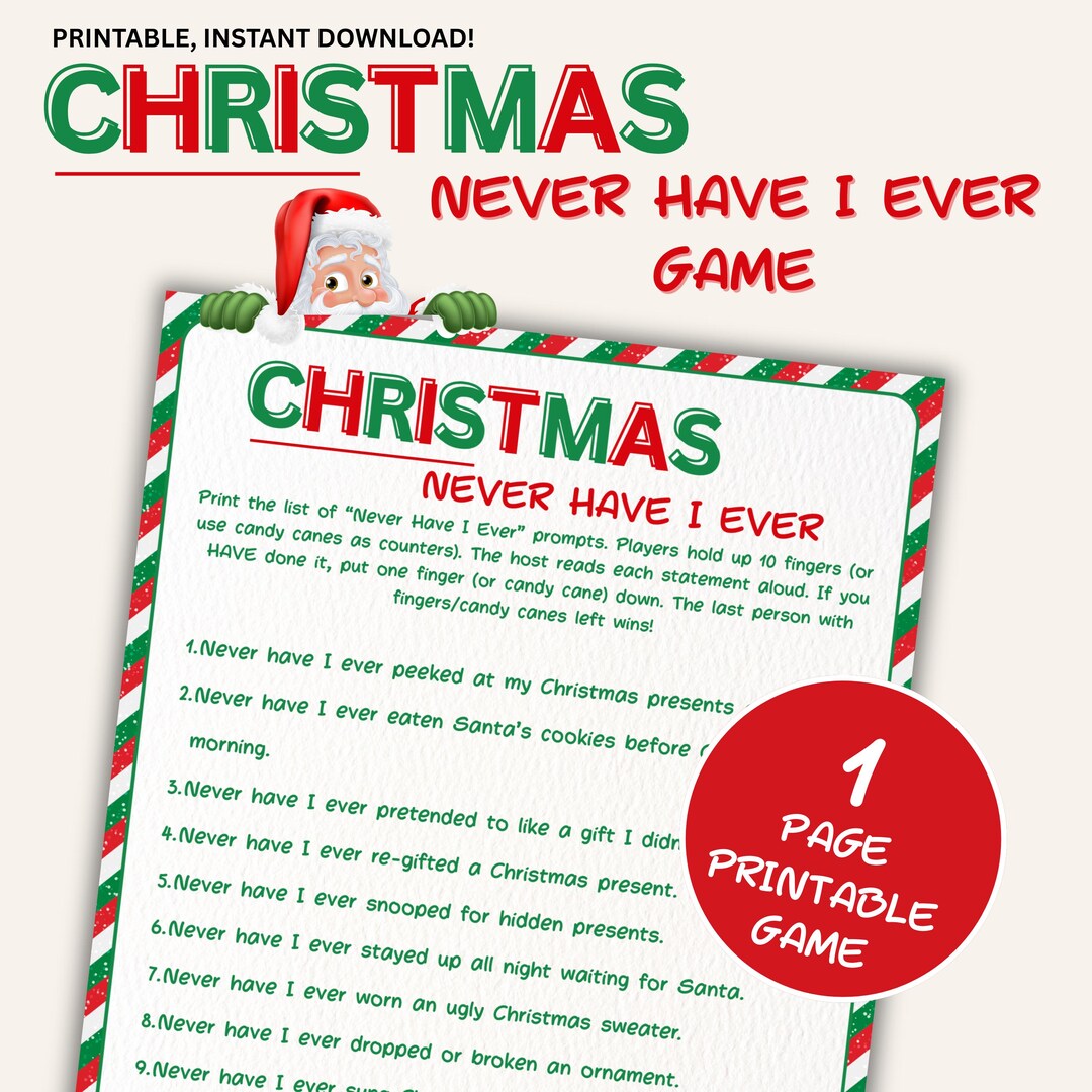 Christmas Never Have I Ever Printable Game, Holiday Party Icebreaker ...