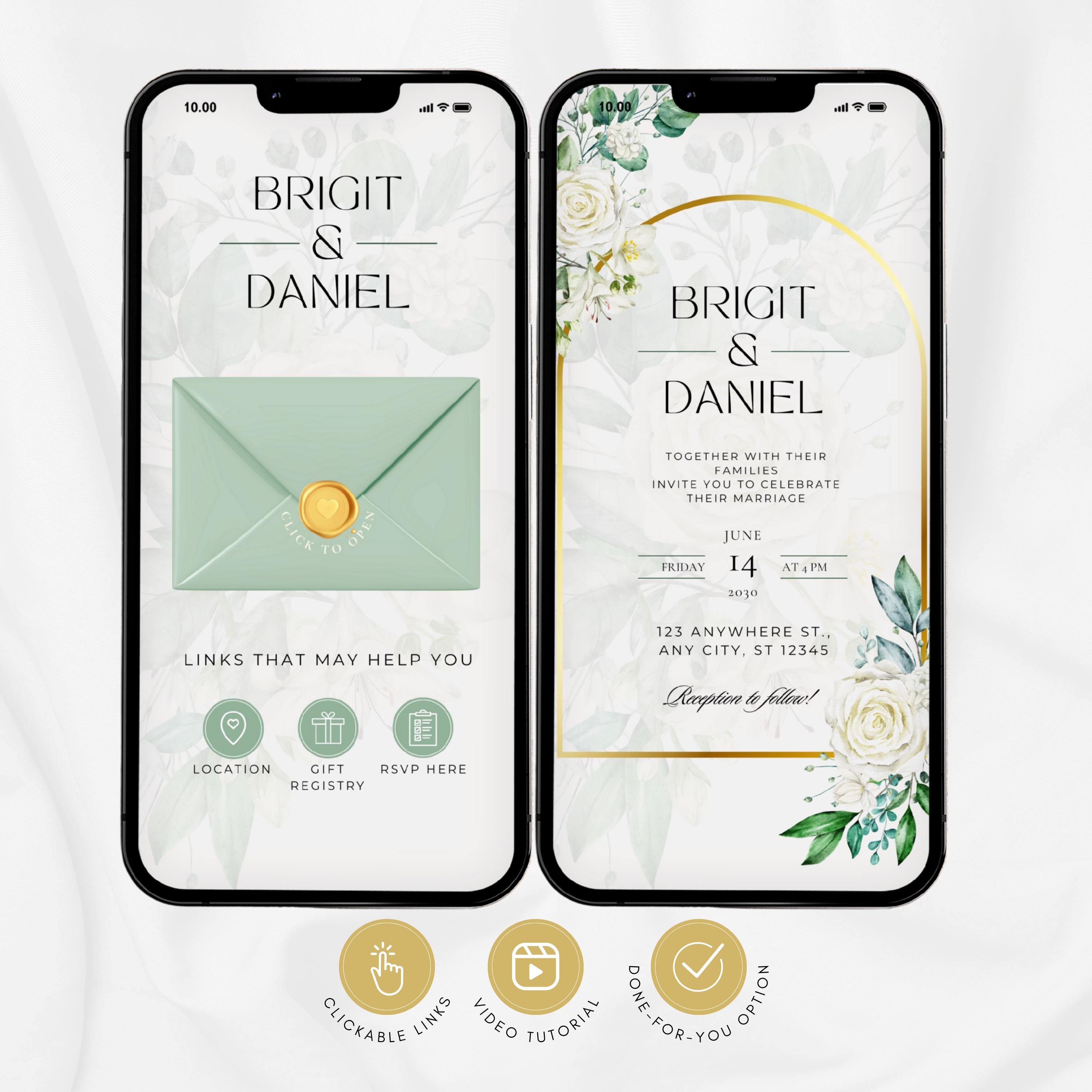 Floral Animated Digital Wedding Invitation, Editable Mobile Evite ...