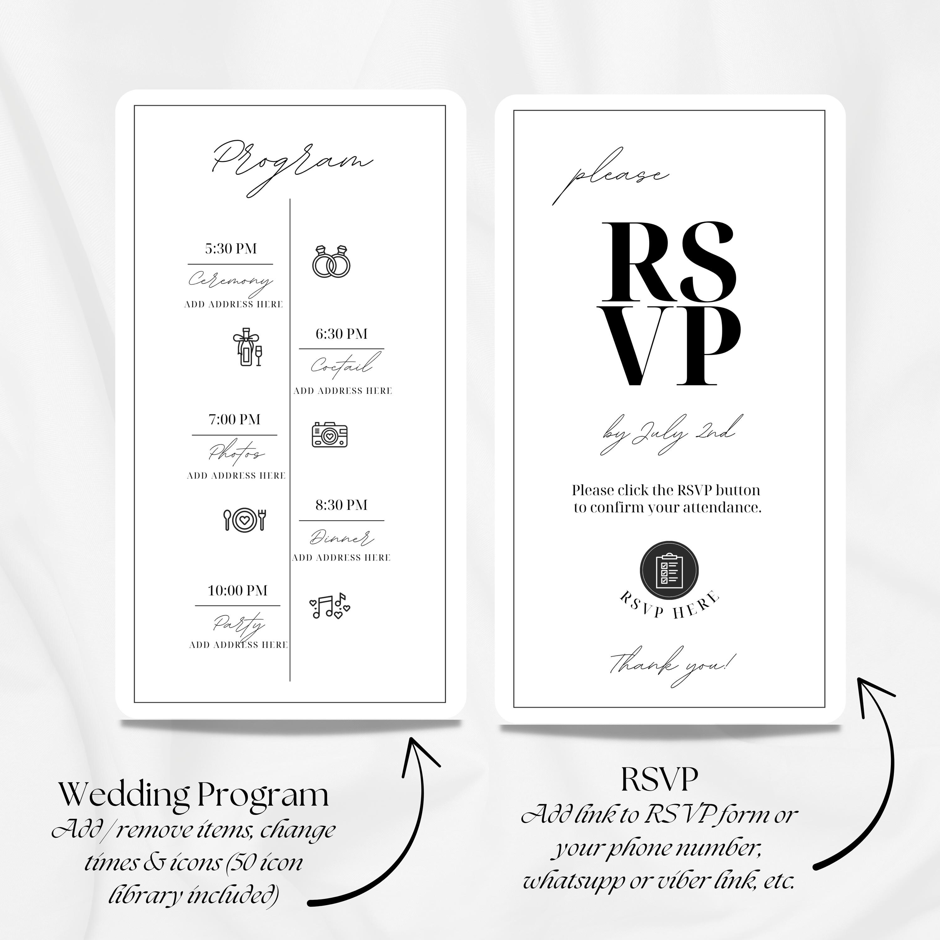Editable Electronic Reception Invite, Modern Minimal Digital Wedding ...