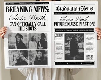 Krankenschwester Abschluss Zeitung Vorlage - Bearbeitbares Canva Poster, RN Nursing School Graduate Party Decor, Zeitung Geschenk Andenken