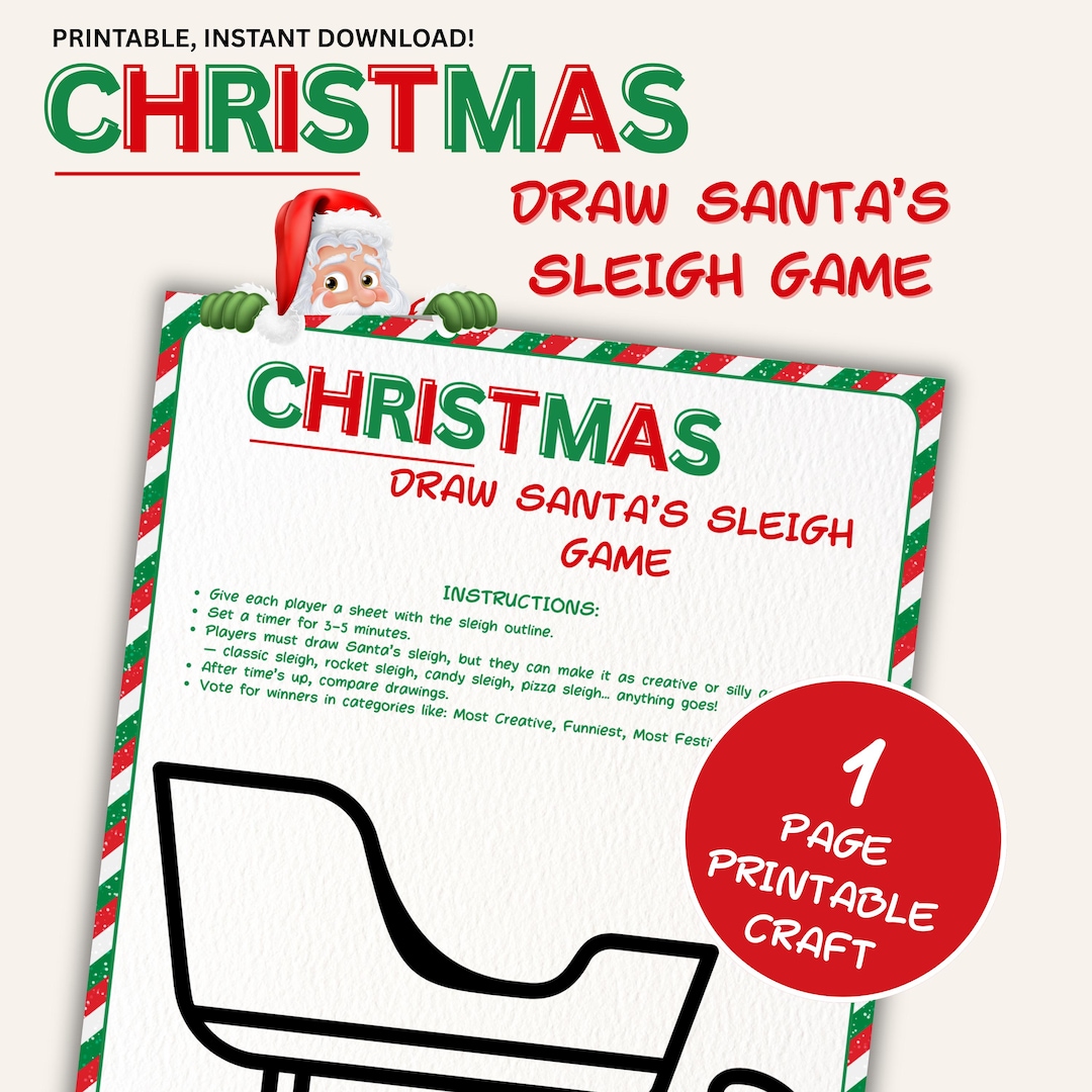 Draw Santa’s Sleigh Printable Craft, Christmas Drawing Activity for ...