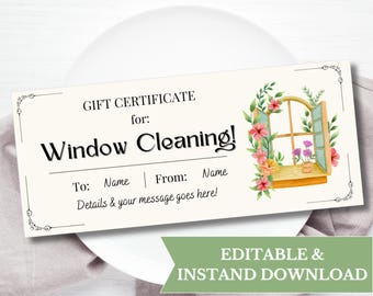 Window Cleaning Gift Voucher Printable, Glass Cleaning Gift Certificate, Housekeeping Service Coupon, Professional Window Washing Gift