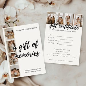 Vale-presente para ensaio fotográfico, família, maternidade, cartão-presente para fotografia editável, modelo de voucher para fotógrafo no Canva, presente para sessão personalizada GC10