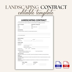 Commercial Landscaping Job Service Agreement Contract, Professional Lawn Care Simple One Page Editable Document Form Template Printable PP37