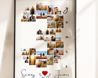Presente de 3º aniversário para namorado(a), modelo de colagem de fotos personalizada para aniversário, lembrança de casamento ou namoro P479