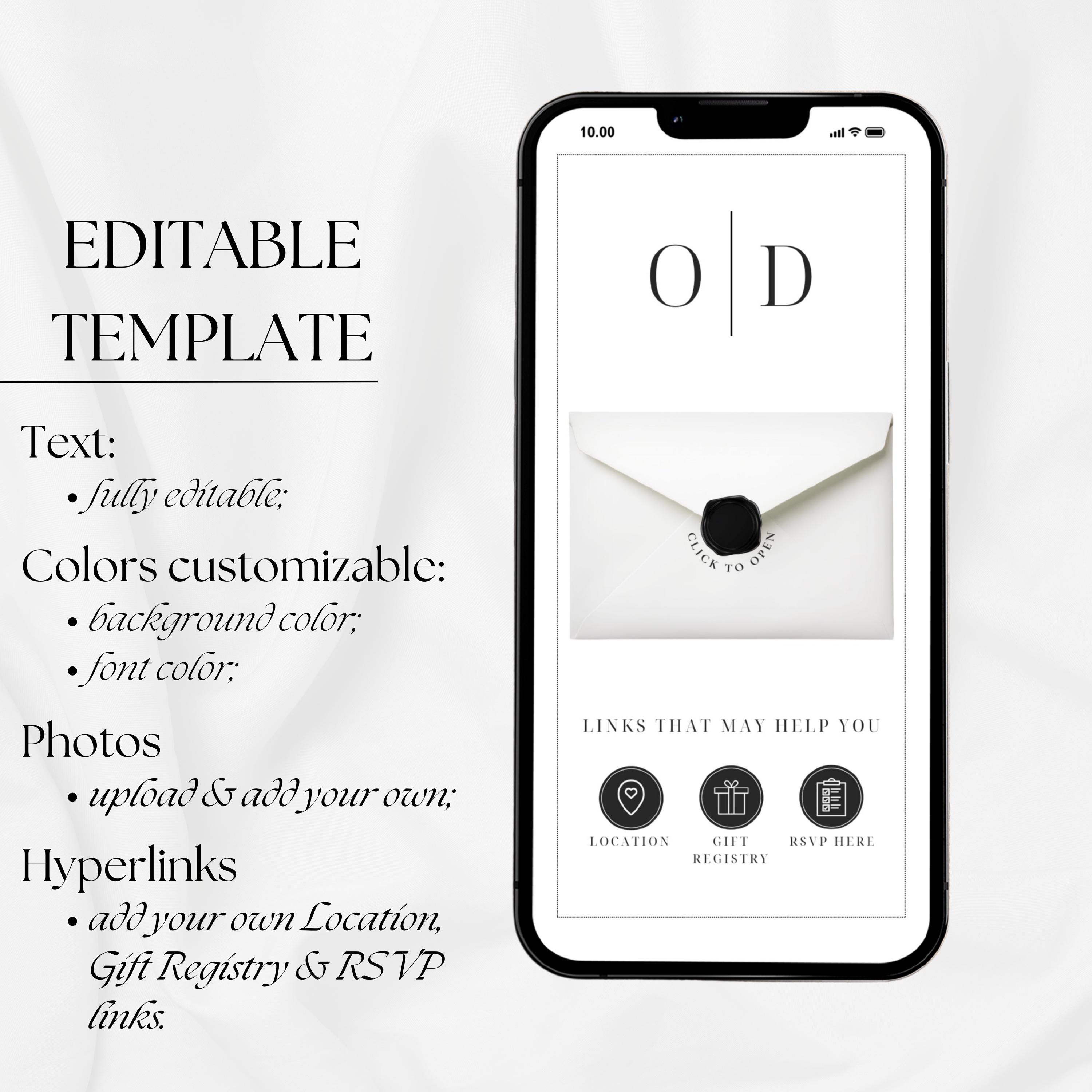 Minimal Black & White Animated Wedding Invitation, Editable Mobile ...