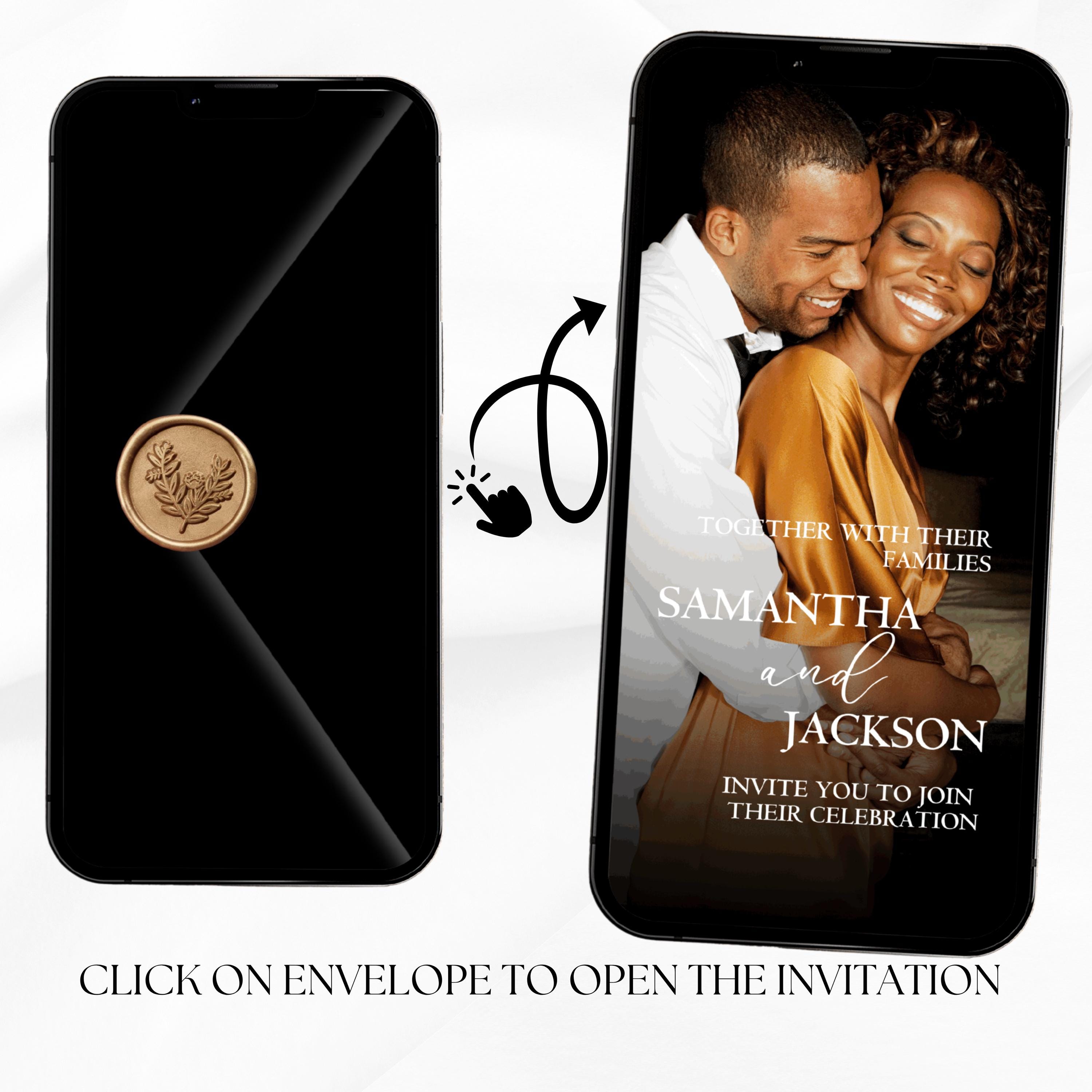 Black Gold Digital Wedding Invitation, Animated Mobile Evite Canva ...