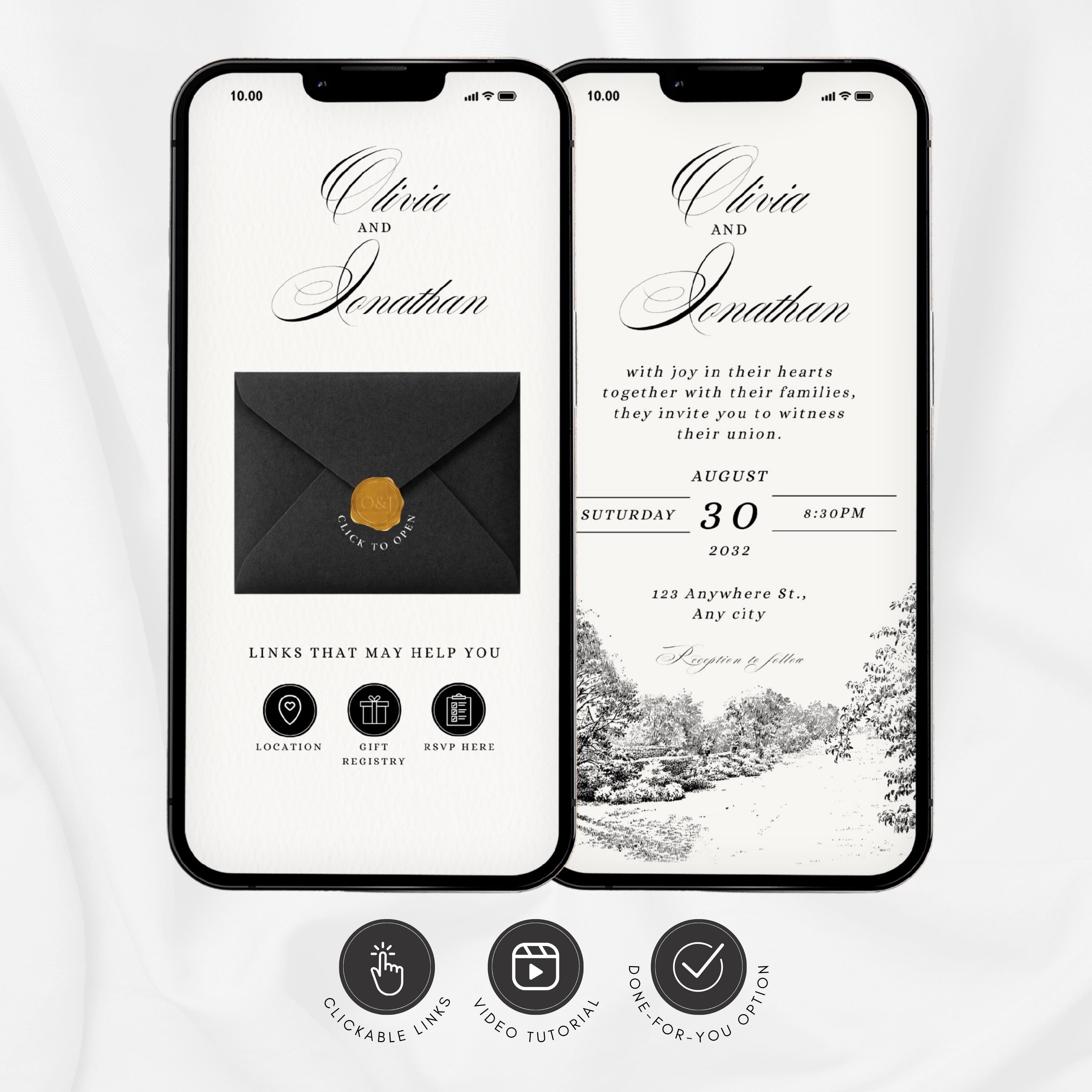 Minimalist Animated Digital Wedding Invitation, Phone Invite With ...