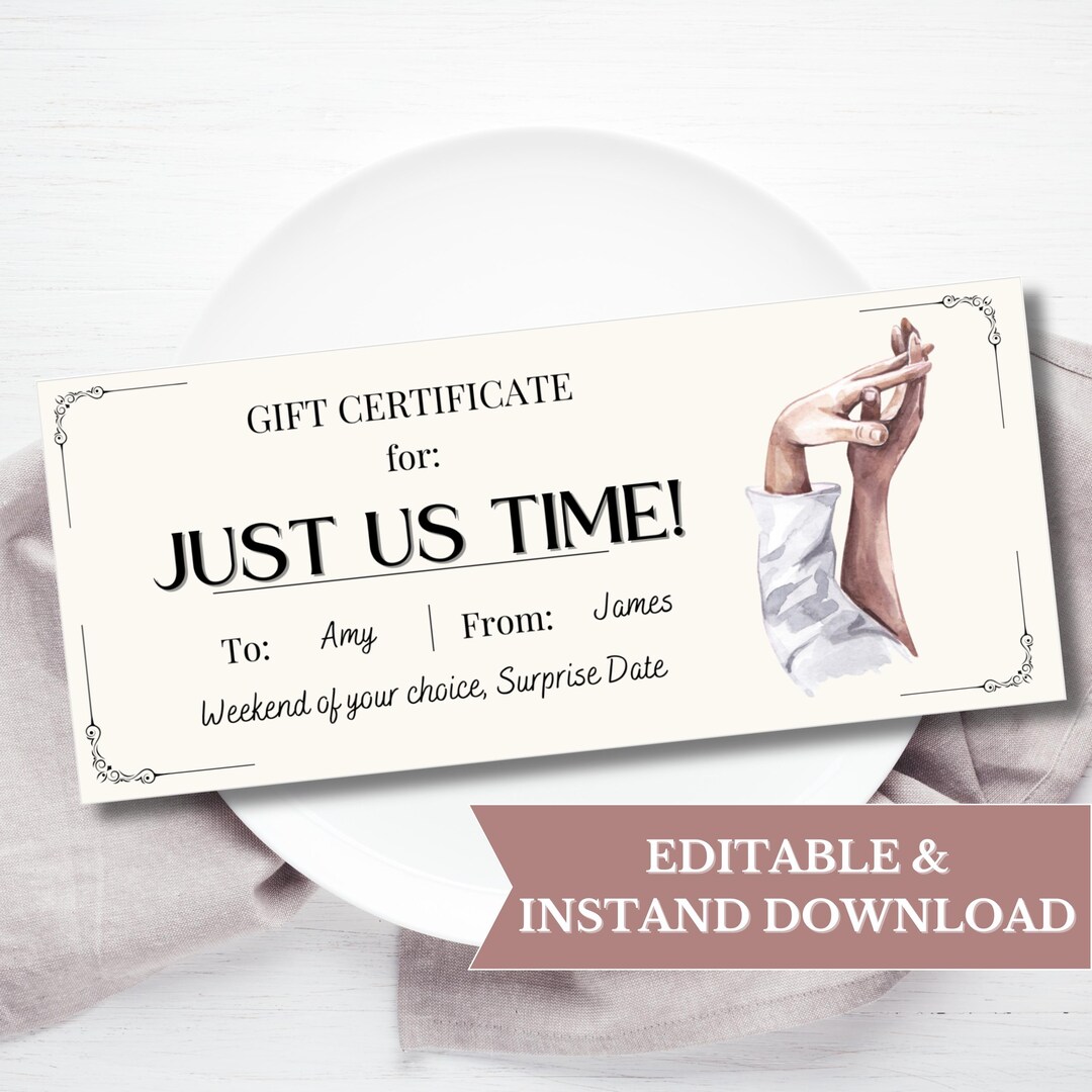 Just Us Time Certificate Editable Canva Template, Last Minute Gift ...