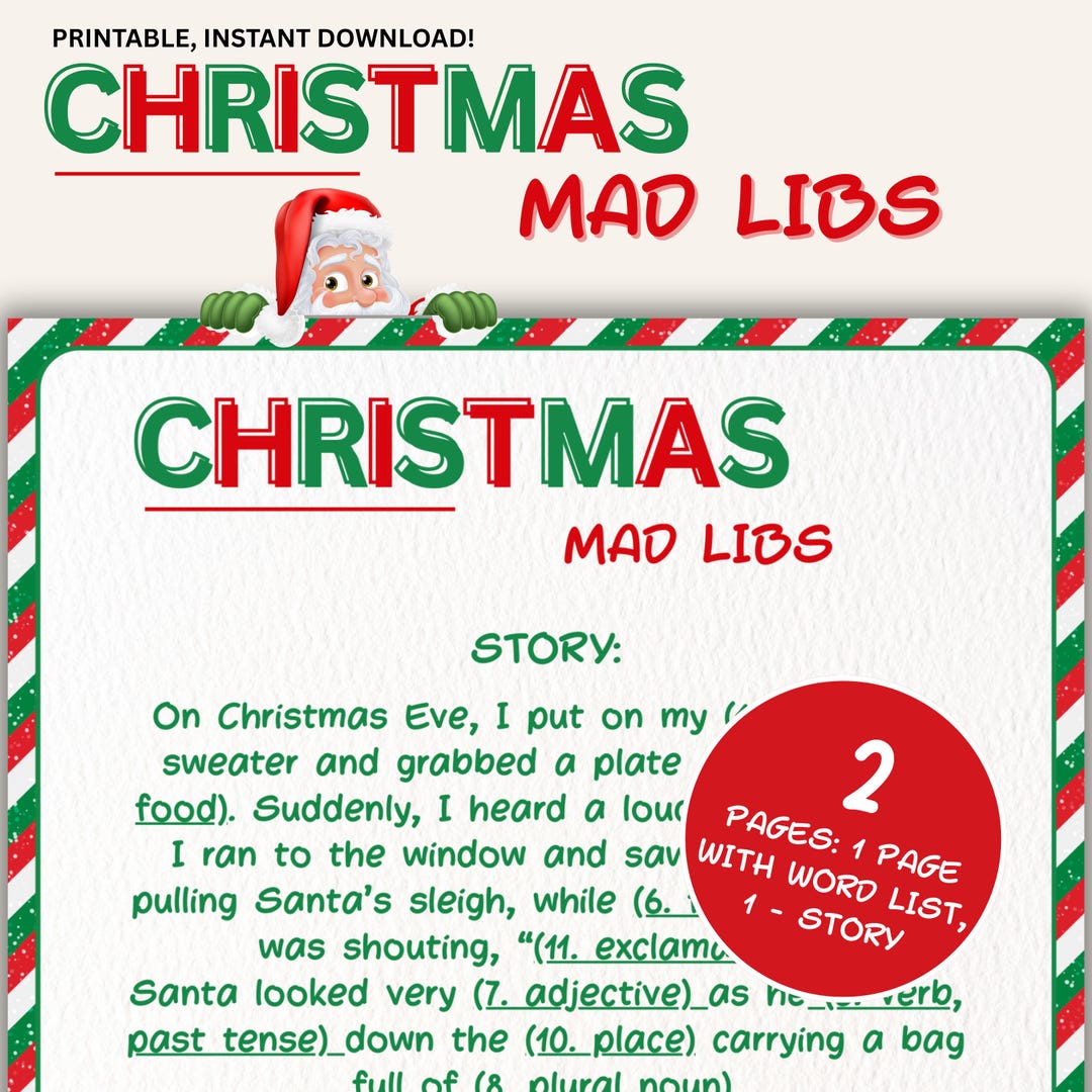 Christmas Mad Libs Druckbares Spiel, lustige Fill-in-the-Blank ...