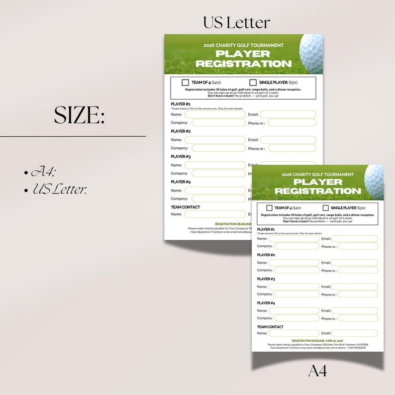 Golf Tournament Player Registration Form, Canva Template, Editable Sign ...