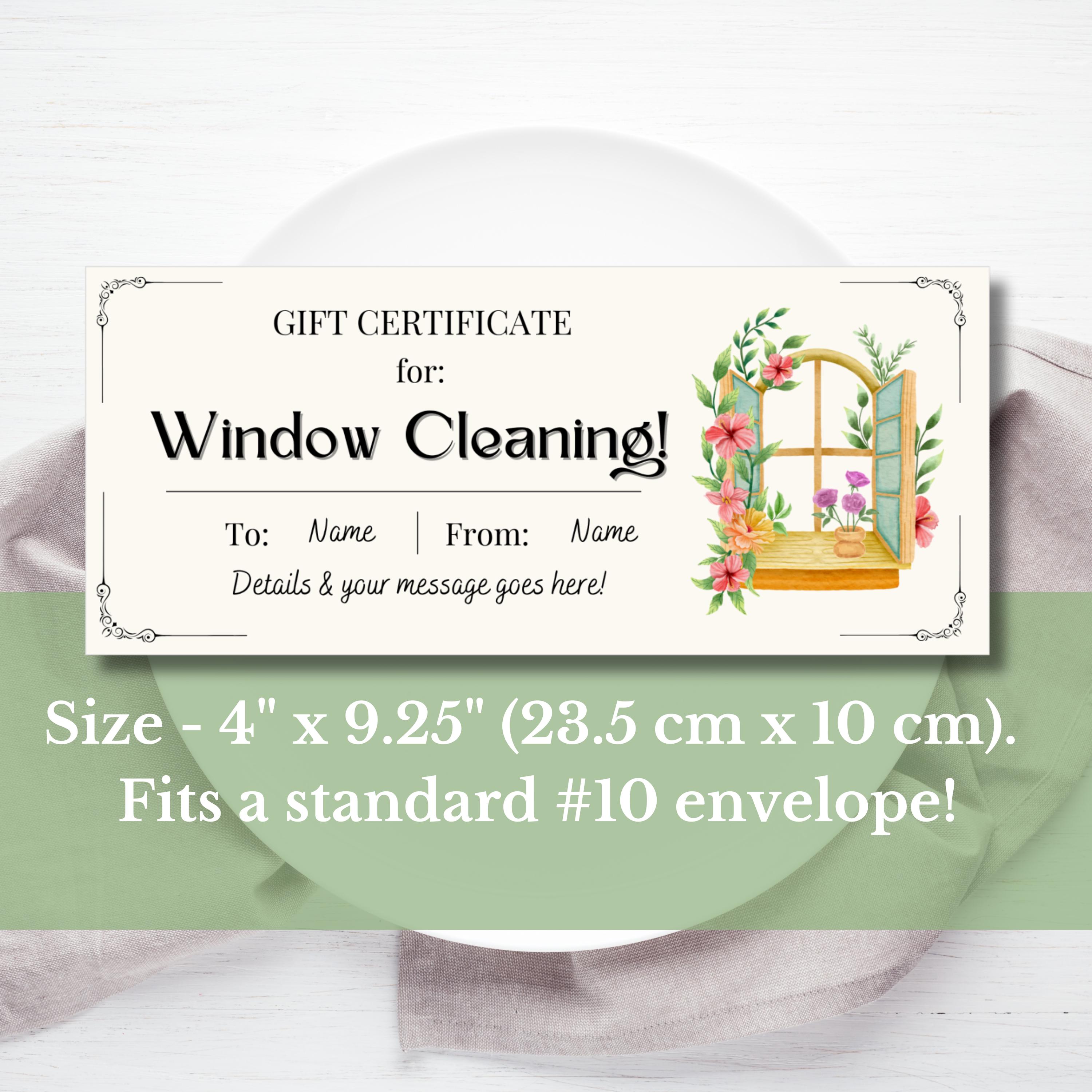 Window Cleaning Gift Voucher Printable, Glass Cleaning Gift Certificate ...