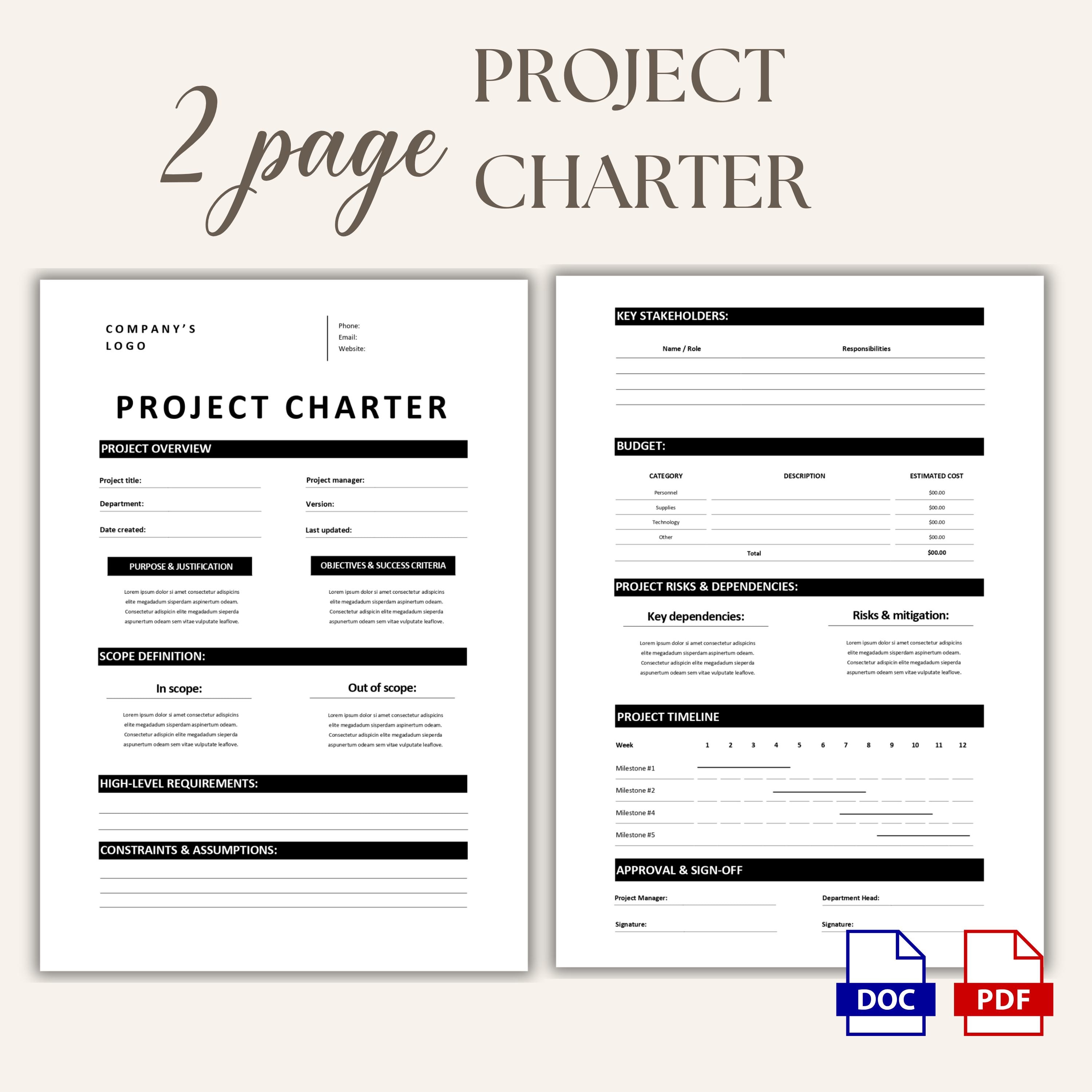 Project Charter Template Editable Ms Word PDF, How to Write a Project ...