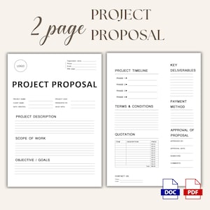 Project Proposal Template, Project Management, Simple Proposal Template, Editable Project Guide, Word & PDF Proposal Planning Document PP01