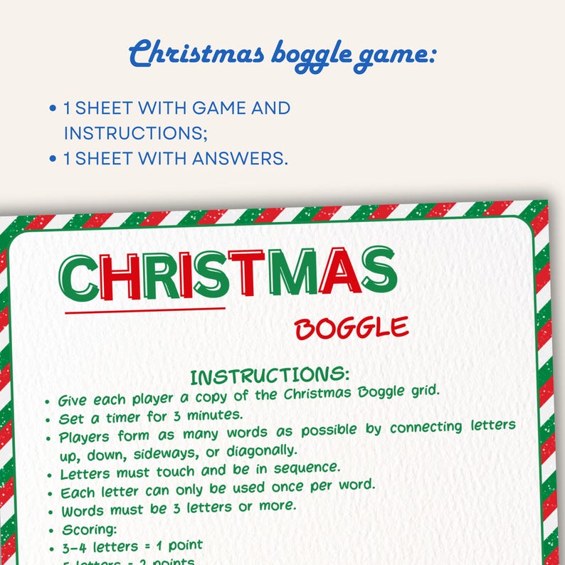 Christmas Boggle Game, Printable Holiday Word Search Puzzle, Fun Xmas ...
