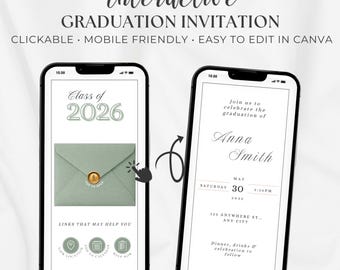 Interaktive Einladung zur Abschlussfeier Sage, Digital Grad Invite Canva Template, Clickable Mobile Class von 2026